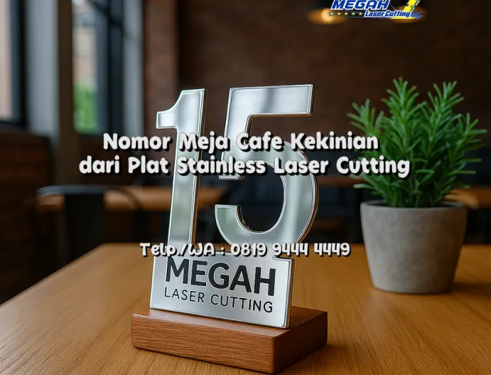 Nomor Meja Cafe Kekinian dari Plat Stainless Laser Cutting