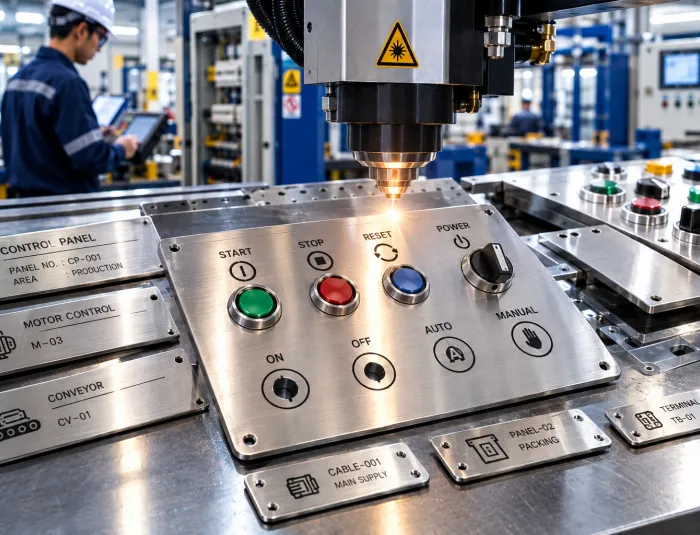 Jasa Laser Marking untuk Panel Tombol Mesin Berbahan Stainless