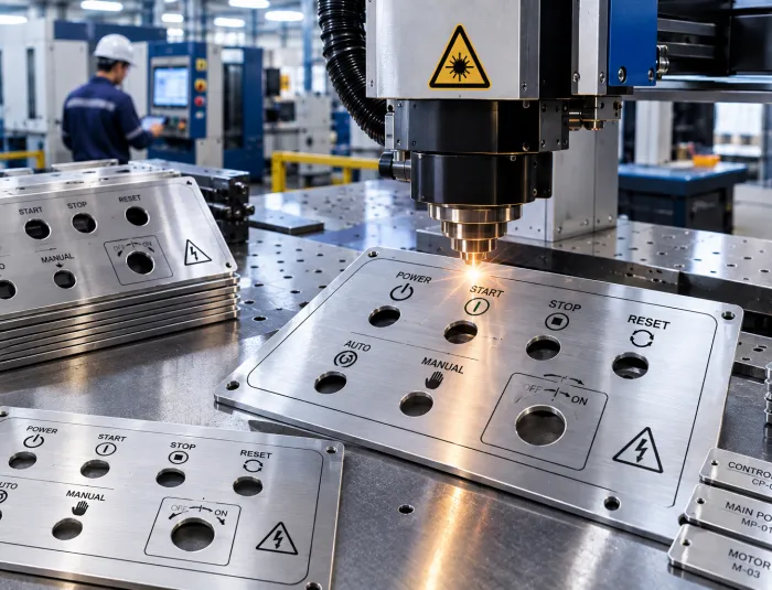 Laser Marking untuk Faceplate Panel Kontrol Aluminium